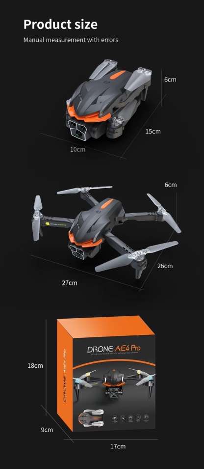 AE4 PRO Folding Drone with Camera 4k Optical Flow Headless Mode 360 Degree Flip Stunt Drones for Beginner 150m air Selfie Plane