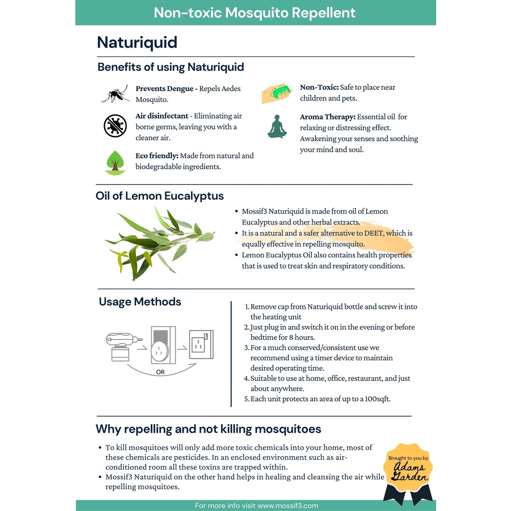 (BUNDLE OF 2) Mossif3 Naturiquid VP180 Mosquito Repellent Liquid Refill Vapor Aroma