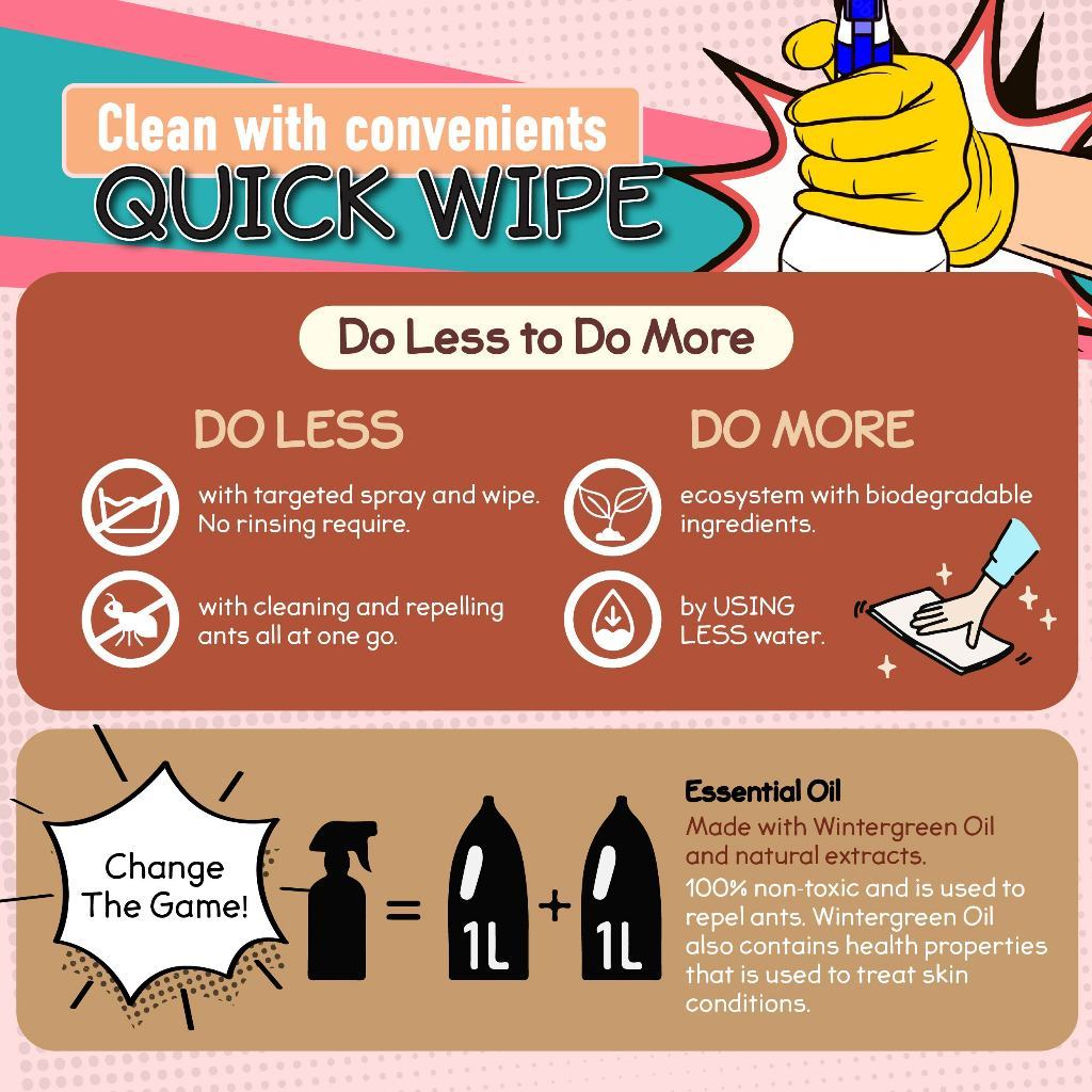 (CARTON) Mossif3 Quick Wipe (6 or 12 Units) x 480ml Natural Surface Cleaner Oil Remover Ant Repellent Spray