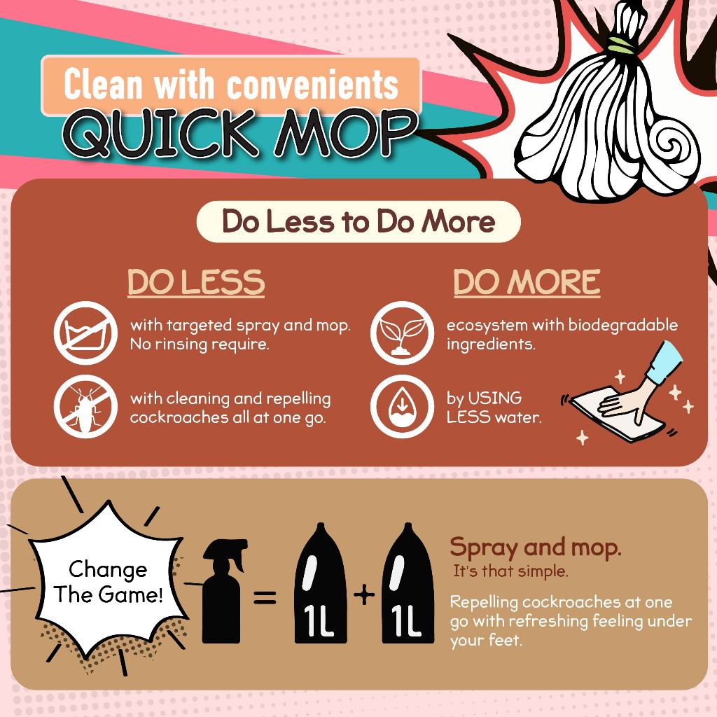 (CARTON) Quick Mop Natural Floor Cleaner Anti Cockroach (either 6 or 12 units) x 480ml Spray bottles
