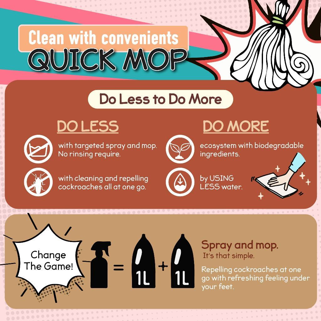 (CARTON) Quick Mop Natural Floor Cleaner Anti Cockroach (either 6 or 12 units) x 480ml Spray bottles