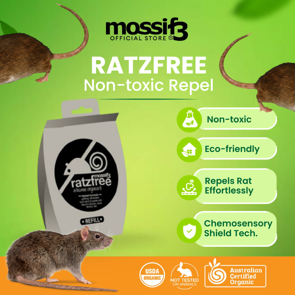 (Non Toxic) Mossif3 Ratzfree Liquid Refill Mouse Rat Repellent Natural Lemon, Use Vapor Aroma to Repel Rats