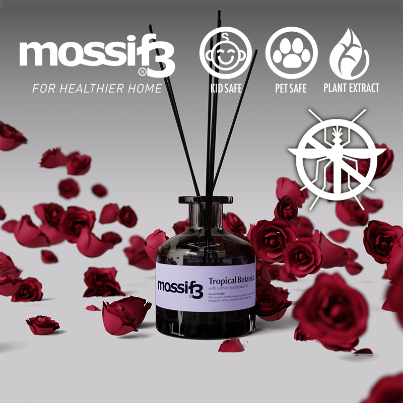 Mossif3 Reed Diffuser. 200ml. Aromatherapy with Mosquito Repellency (Lemon Eucalyptus Oil)