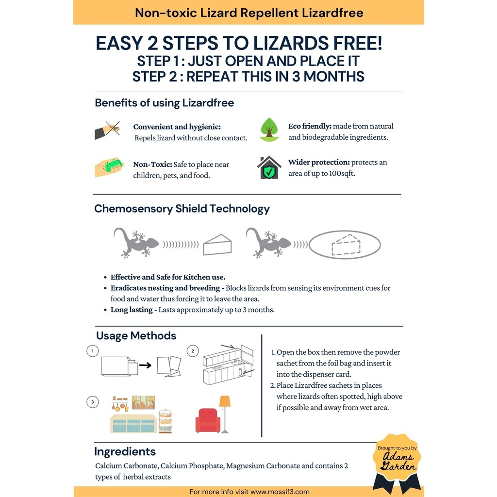 Mossif3 Lizard Repellent (Single Pack). Just Open and Place. Non Toxic, No Killing, No mess.