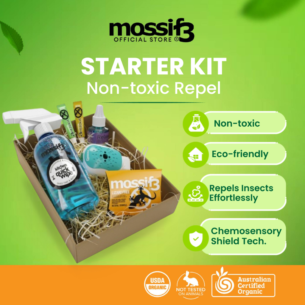 (STARTER KIT) Mossif3 3in1 Repellent Set Ant Lizard Mosquito Non Toxic, Repel Home Pests