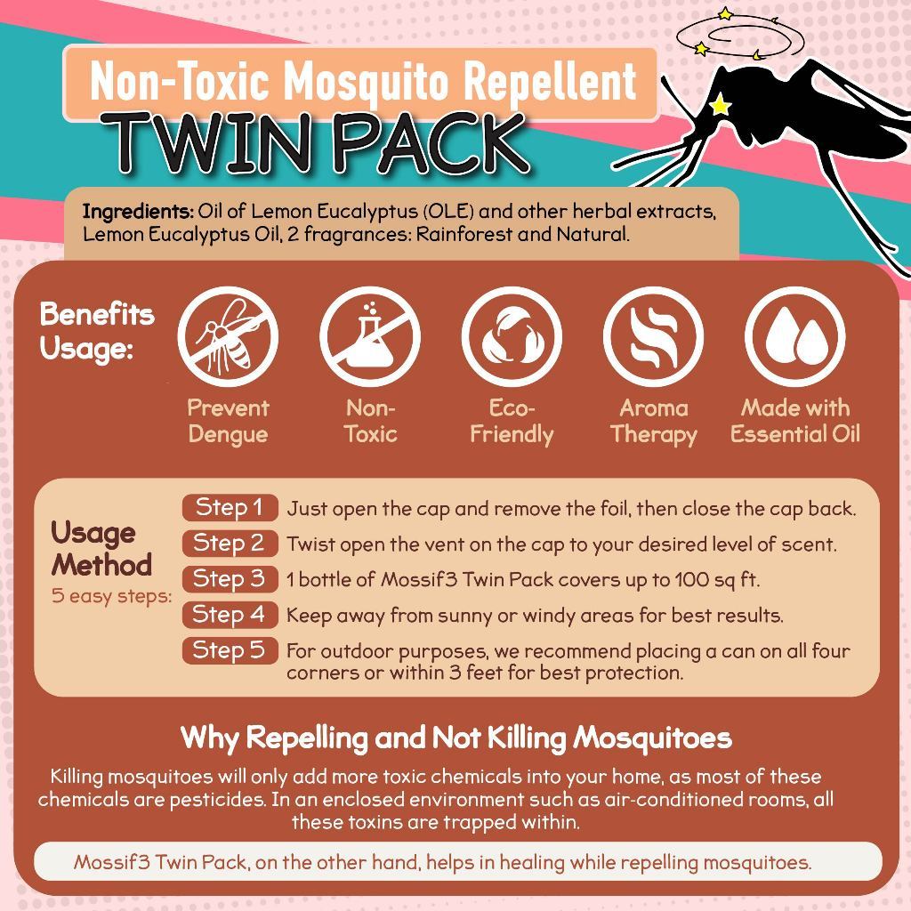 (BUNDLE OF 2) Mossif3  Naturiquid VP120 Aroma Vapour with Heater + Mosquito Repellent Lemon Twin Pack cans