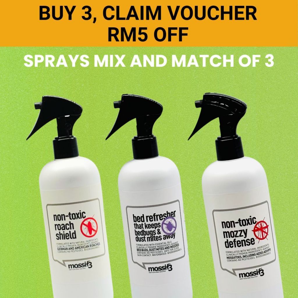 (BUNDLE OF 3 MIX & MATCH) Mossif3 Non-Toxic Spray Repellent for Mosquito, Cockroach, Cat, Bedbug, Flies