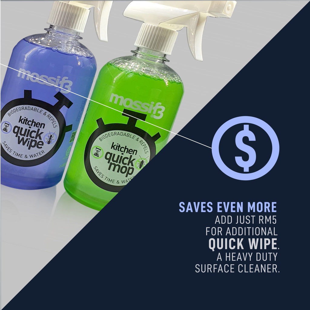 (COMBO) Mossif3 480ml Quick Mop & Quick Wipe Surface Kitchen Cleaner Spray, Repel Cockroachs & Ants, Just Spray and Wipe