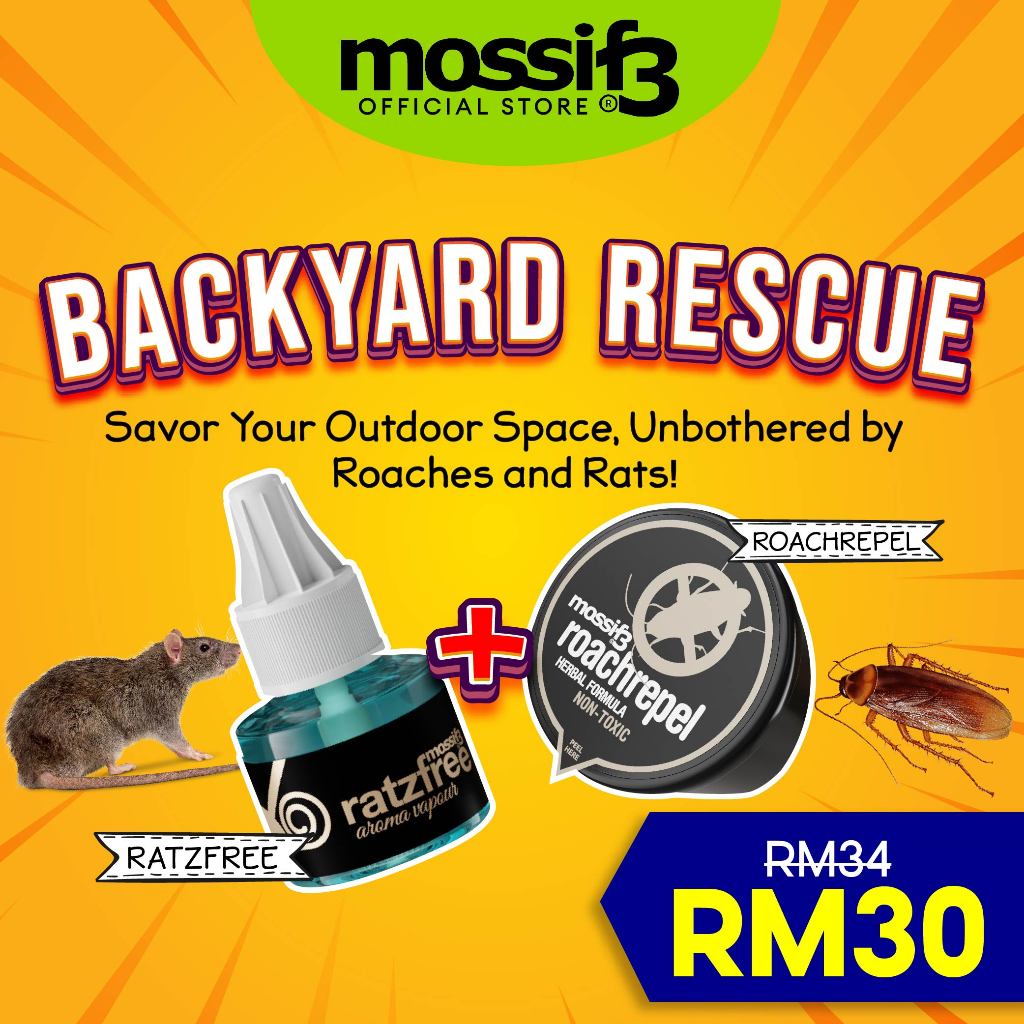 (BUNDLE OF 2) Mossif3 Backyard Rescue: Rat & Cockroach repellents, Ratzfree with Heater vapour aroma & RoachRepel Gel