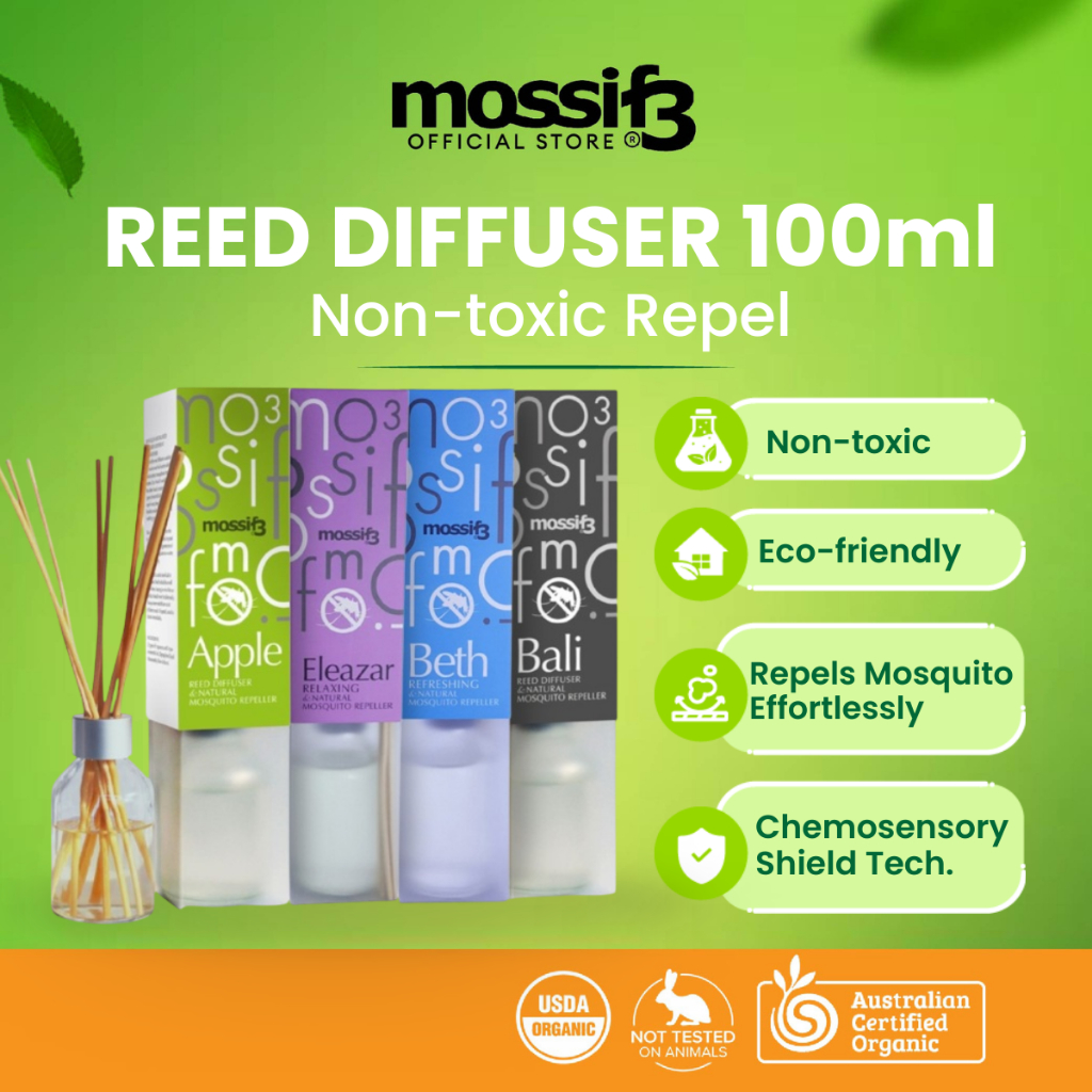 (1 Unit) Mossif3 3in1 Benefits Reed Diffuser Mosquito Repellent 100ml Lemon Eucalyptus Oil Aromatherapy Repel Mosquito