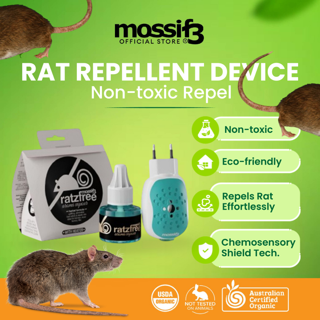 (Non Toxic) Mossif3 Ratzfree Vapor Aroma with heater, Rat Repellent Liquid, Anti Rat Mouse Safe Home