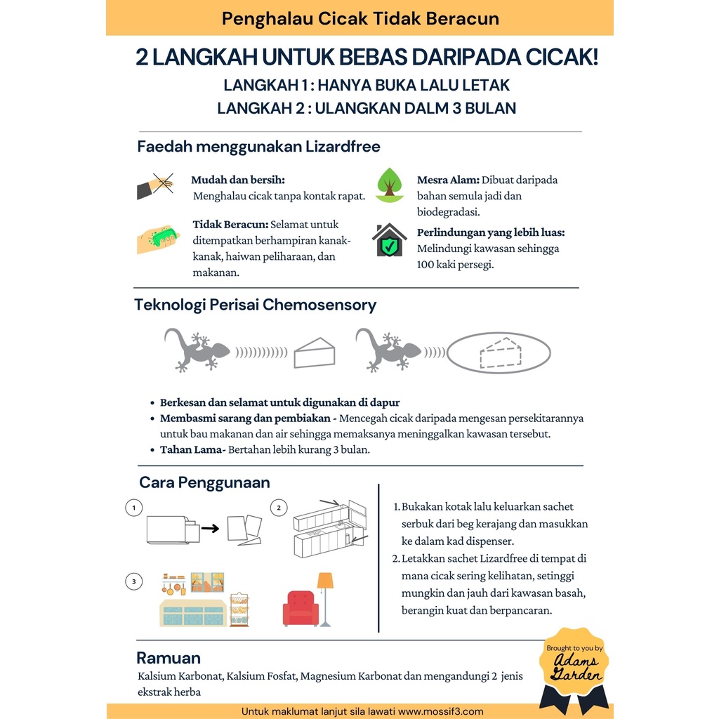 Mossif3 Lizard Repellent (Single Pack). Just Open and Place. Non Toxic, No Killing, No mess.