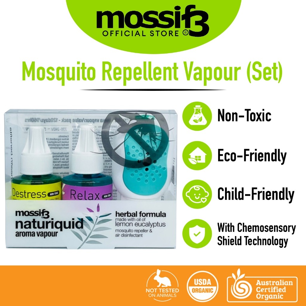 (BUNDLE OF 2) Mossif3  Naturiquid VP120 Aroma Vapour with Heater + Mosquito Repellent Lemon Twin Pack cans