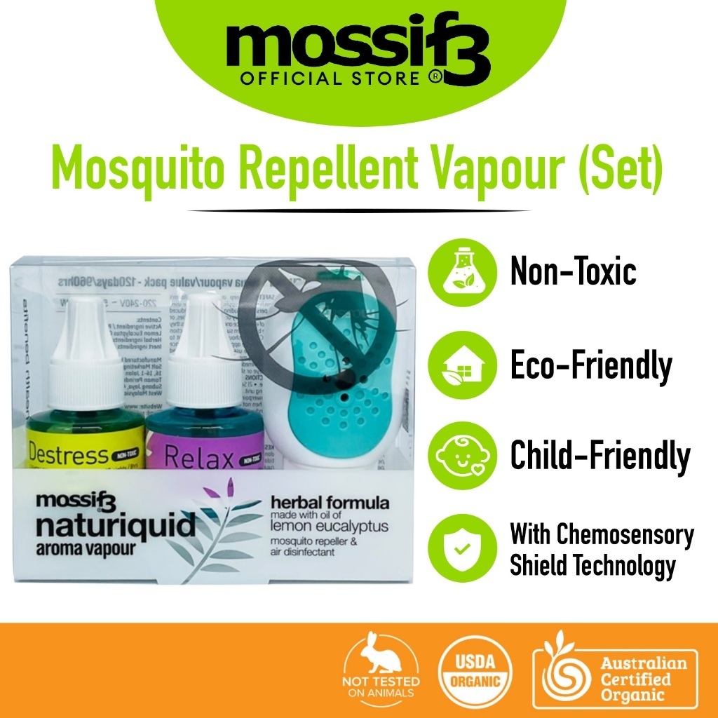 (BUNDLE OF 2) Mossif3  Naturiquid VP120 Aroma Vapour with Heater + Mosquito Repellent Lemon Twin Pack cans