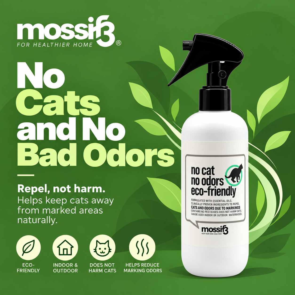 Name Mossif3 Cat Repellent Spray – Non-Toxic Cat Kuching Repeller for Indoor Home & Garden