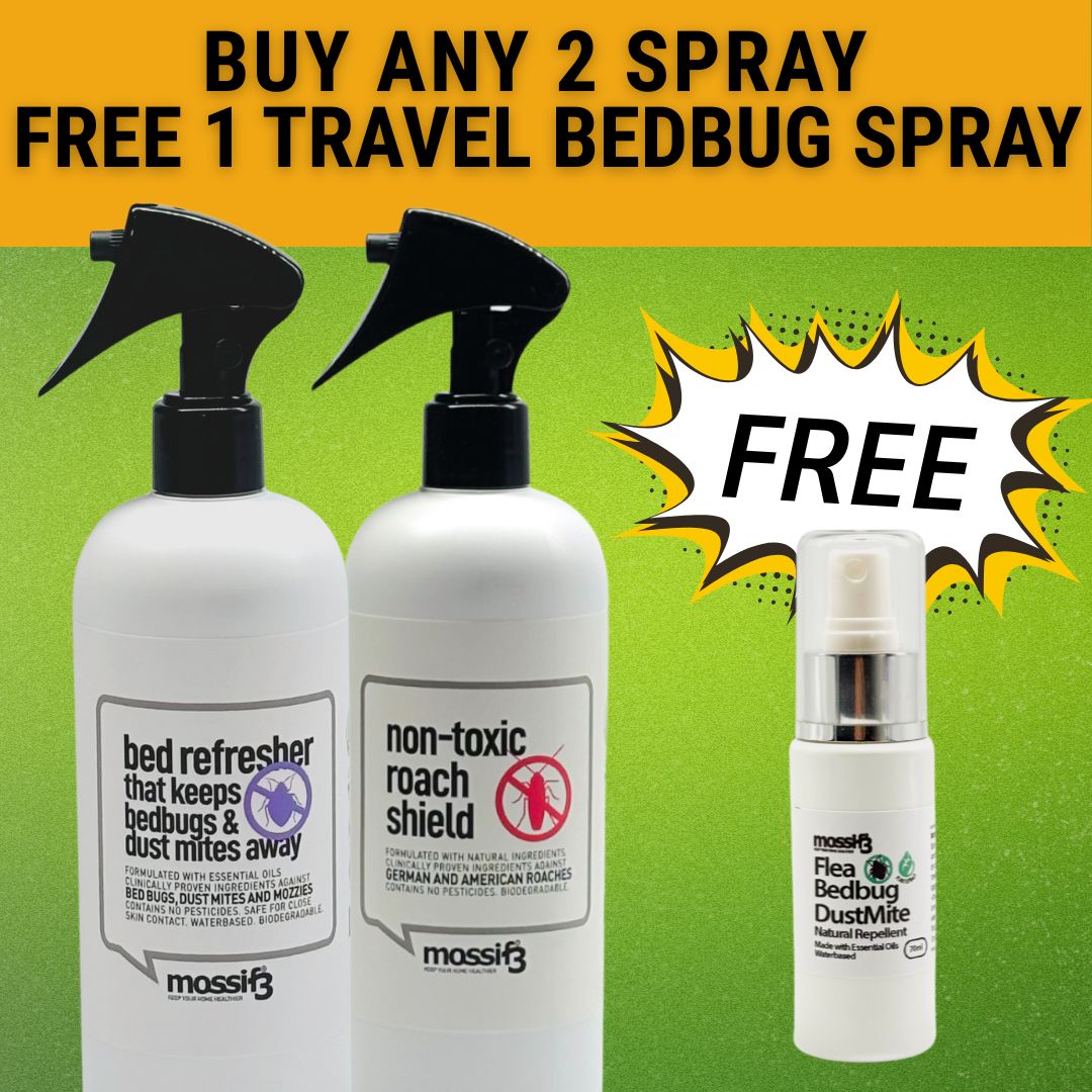 Buy 2 Mossif3 aqua spray (Mosquito/Roach/Bedbug/Cat/Flies), get FREE travel Bedbug spray