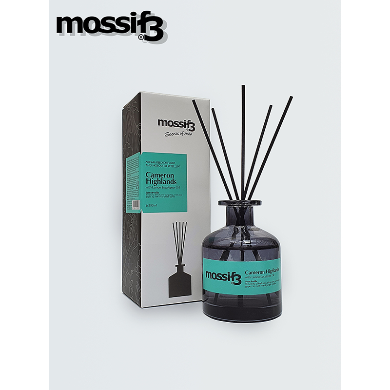 Mossif3 Reed Diffuser. 200ml. Aromatherapy with Mosquito Repellency (Lemon Eucalyptus Oil)