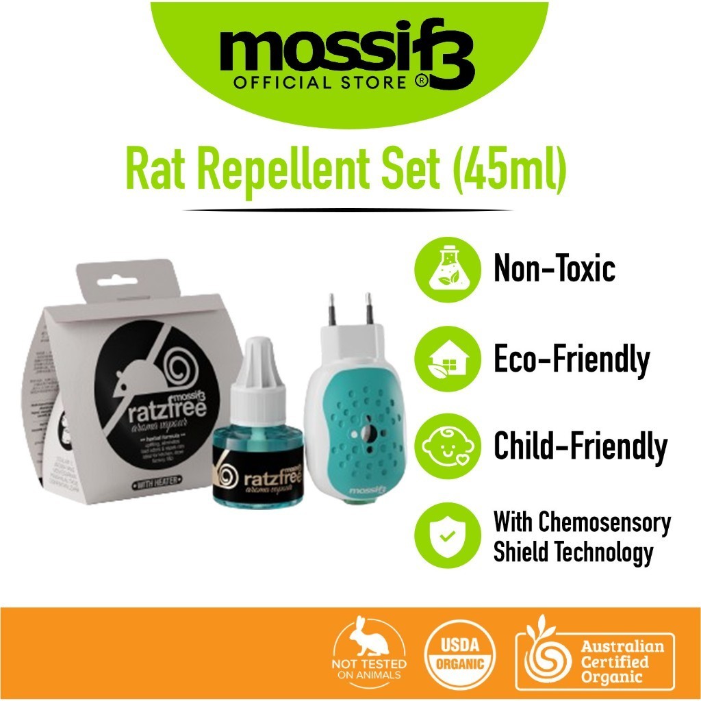 (BUNDLE OF 2) Mossif3 Backyard Rescue: Rat & Cockroach repellents, Ratzfree with Heater vapour aroma & RoachRepel Gel