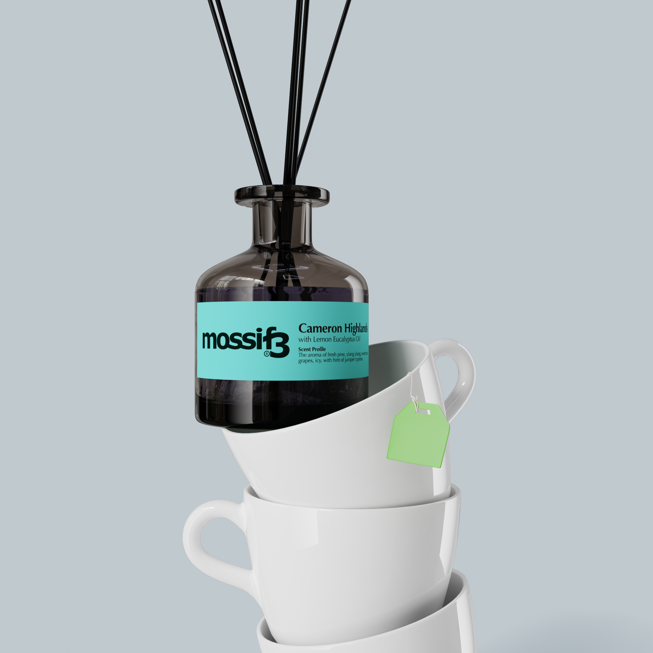 Mossif3 Reed Diffuser. 200ml. Aromatherapy with Mosquito Repellency (Lemon Eucalyptus Oil)