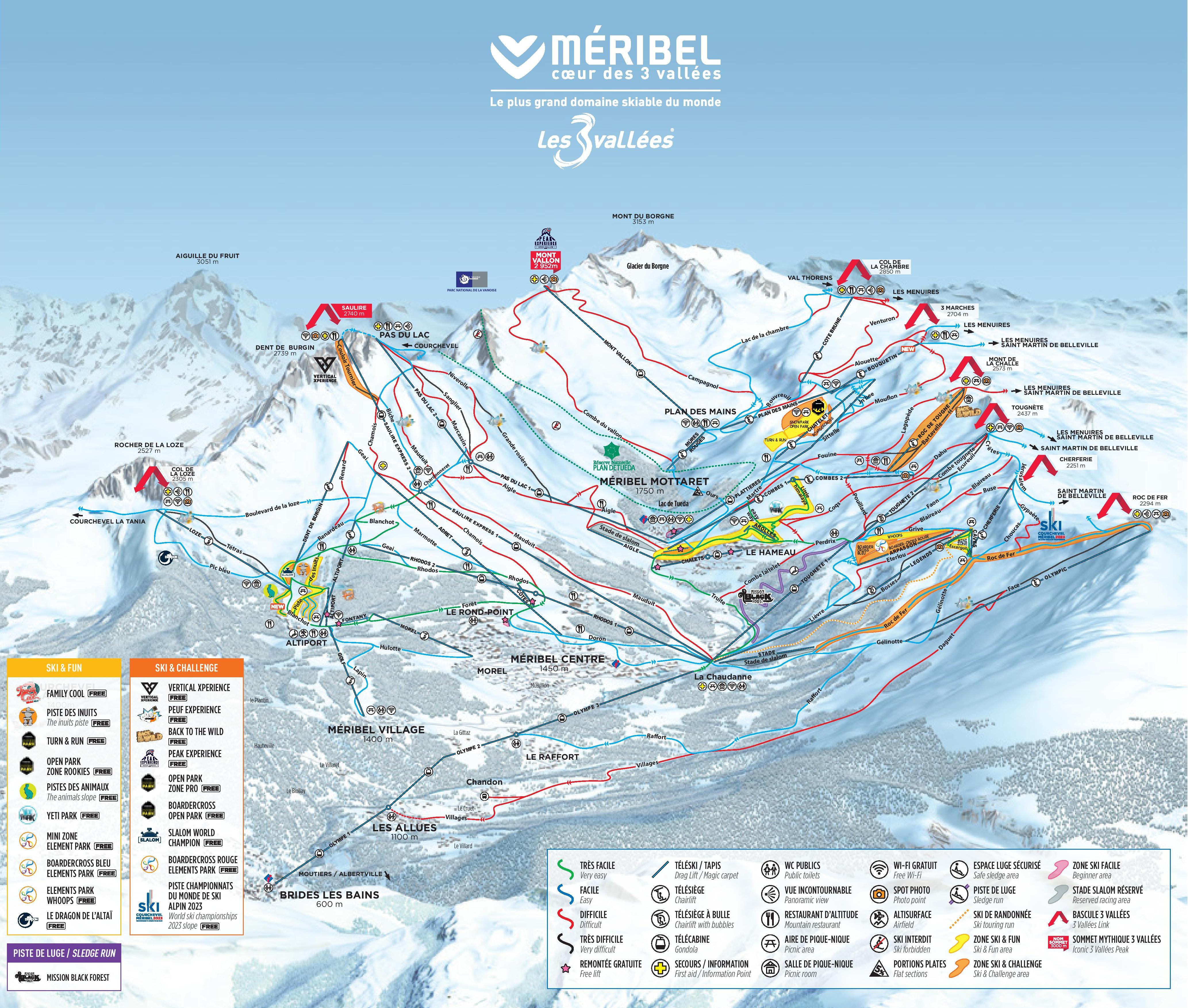 Meribel piste map and Three Valleys piste maps