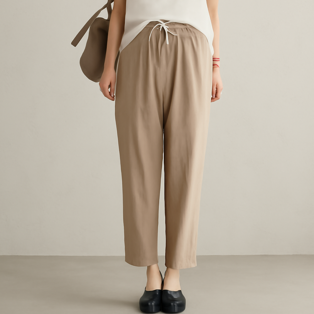 ロング丈 ハイウエスト レギュラー丈 Vネック 無地 カジュアル   シンプル パンツ