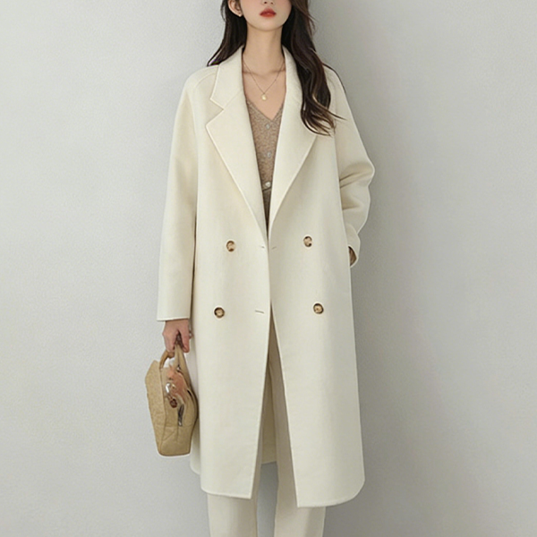 着瘦せ効果のある ダウンインナー付き ウール ボタン付き 保温 ロング コート