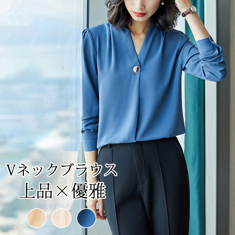 Vネック 無地 カジュアル シンプル シャツ