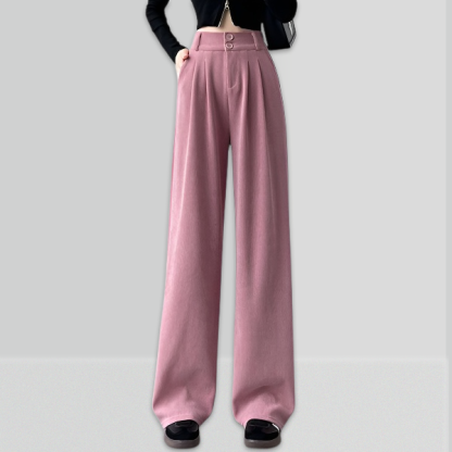 無地 秋冬 レディース 裏起毛 ワイドパンツ