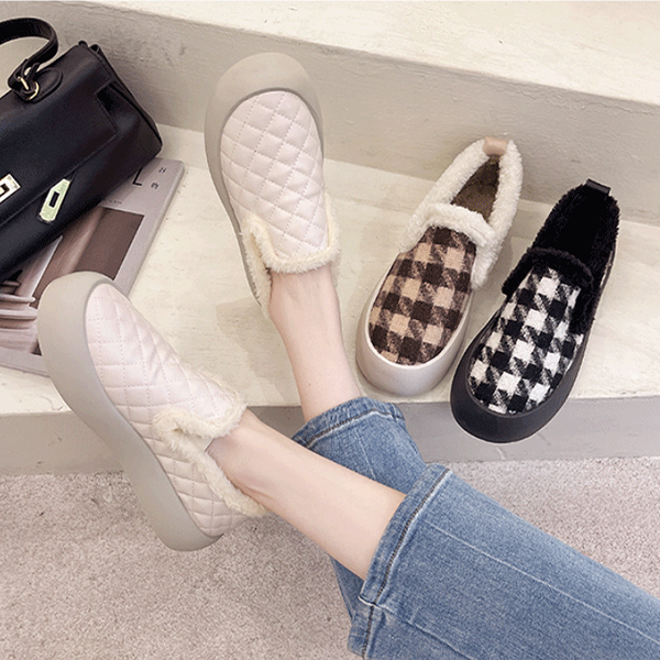 着やすい 防寒加工 シンプル レディース チェック柄 ブーツ