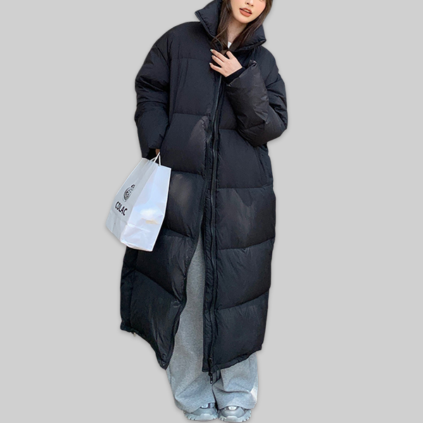 高品質 ロング丈 無地 フード付き ジッパー付き ダウンジャケット