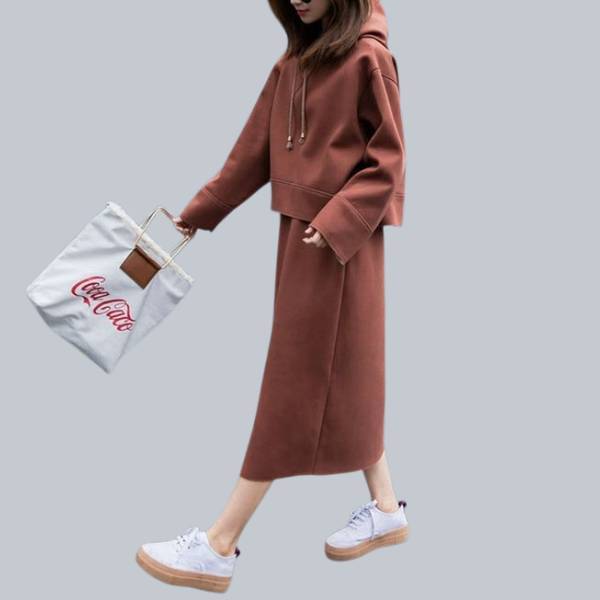 フード付き 無地 秋冬 パーカー+スカート 上下2点セット