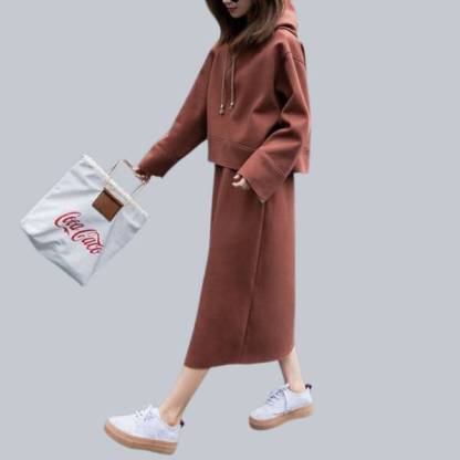 フード付き 無地 秋冬 パーカー+スカート 上下2点セット