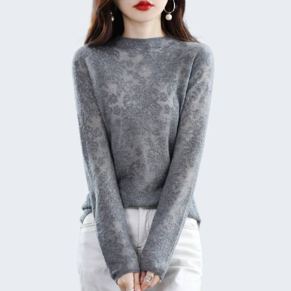 レディース ハイネック 長袖 レース ニット