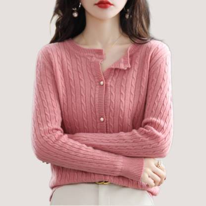 レディース ラウンドネック ウール 無地 カーディガン