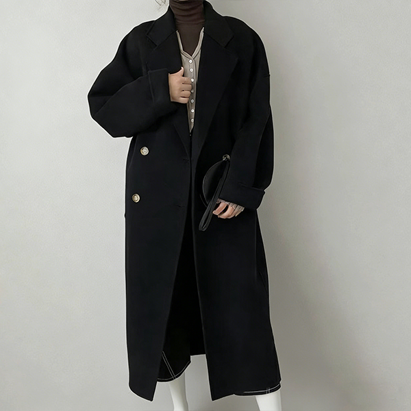 着瘦せ効果のある ダウンインナー付き ウール ボタン付き 保温 ロング コート