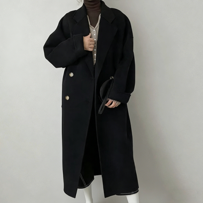 着瘦せ効果のある ダウンインナー付き ウール ボタン付き 保温 ロング コート