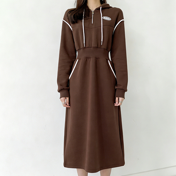 配色 シンプル 長袖 カジュアルワンピース