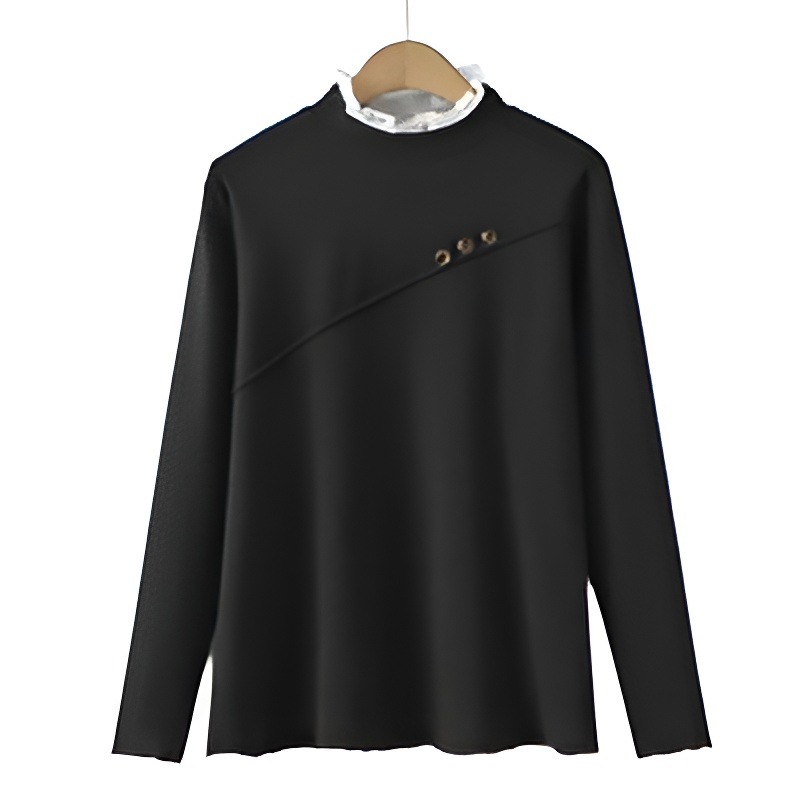 ハイネック レース入り 長袖 レディース カットソー