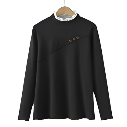 ハイネック レース入り 長袖 レディース カットソー