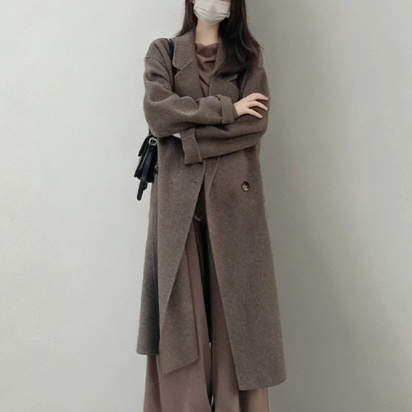 着瘦せ効果のある ダウンインナー付き ウール ボタン付き 保温 ロング コート