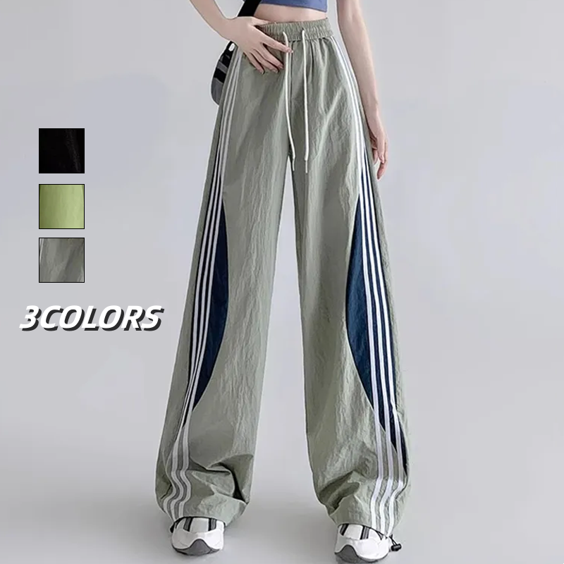 スポーツ 無地 ハイウエスト レギュラー丈 ワイドパンツ