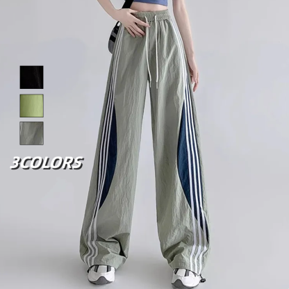 スポーツ 無地 ハイウエスト レギュラー丈 ワイドパンツ