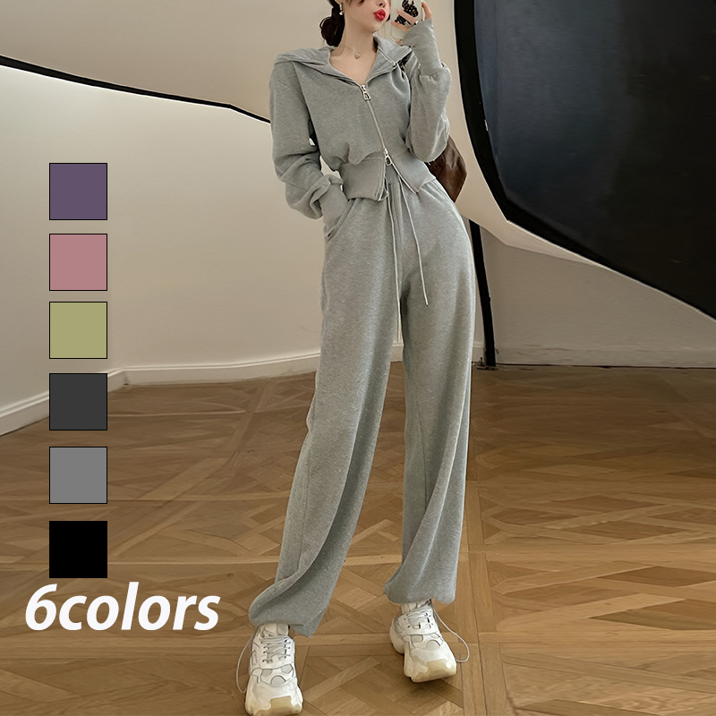 春秋 レディース パーカー+ワイドパンツ 2点セット