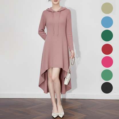 無地 カジュアル シンプル 長袖 フード付き ニットワンピース