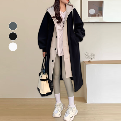 配色 シンプル ファッション フード付き コート