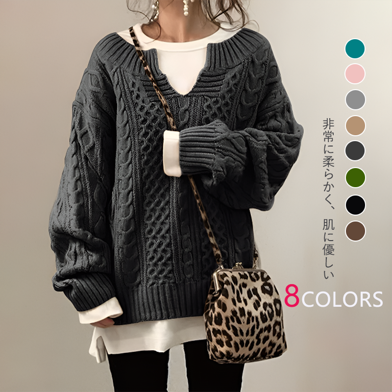 スウィート スリット Vネック ルーズ ニット　