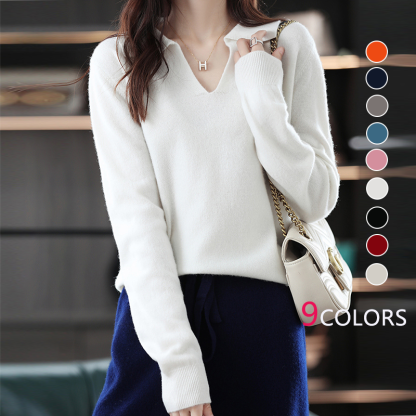 無地 スキッパー襟 レディース プルオーバー ニットセーター