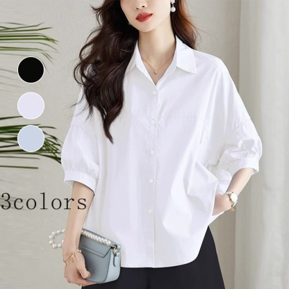 無地 カジュアル シンプル 半袖 Aライン シャツ