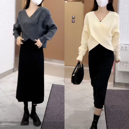 【単品注文】ゆったり Vネック 無地 カジュアル シンプル ニットセット