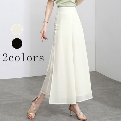ファッション ハイウエスト シフォン ワイドパンツ